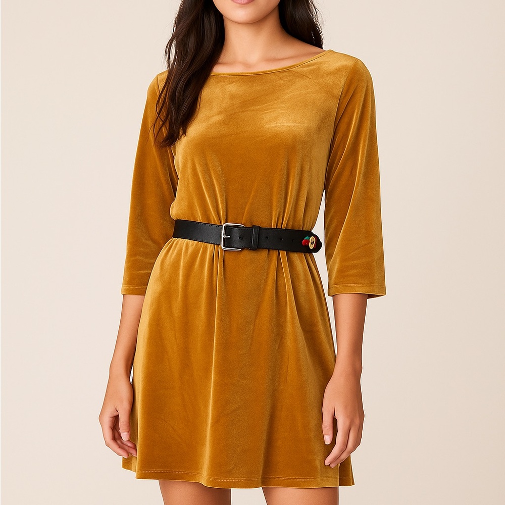 Agnes & Dora Mustard Velvet Mini Dress